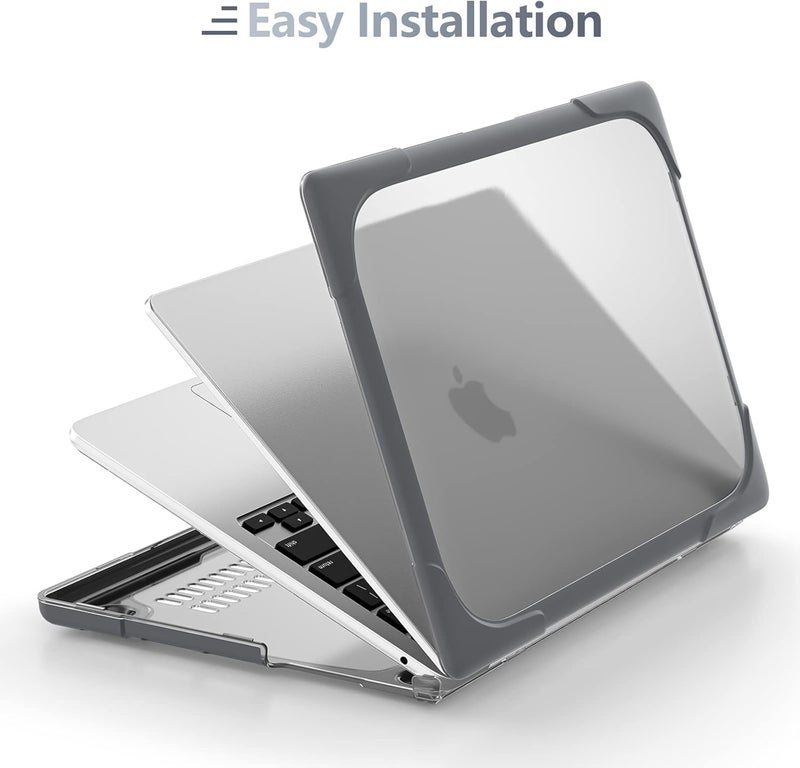 Batianda Heavy Duty Case for New MacBook Air 13.6 inch Case 2025 M4 Chip 2024 2022 Release, Ergonomic Foldable Kickstand (Holds 20lbs) Matte Translucent Protective Cover with Keyboard Skin, Gray - Image 5